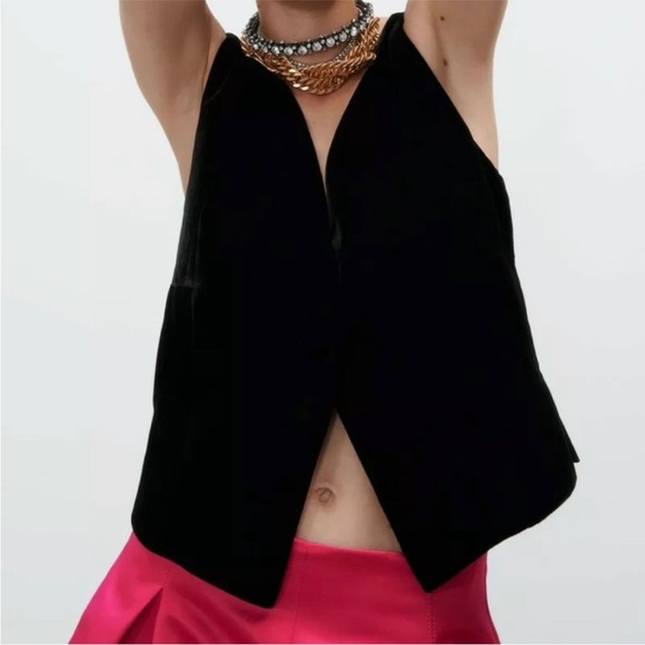 NWT Zara Combination Velvet Vest Black (P) - Picture 10 of 12